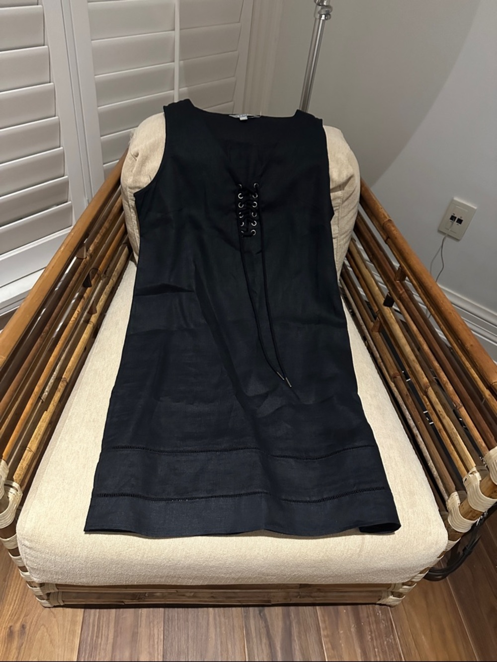 Kenar Black Sleeveless Shift Dress with Lace-Up Detail